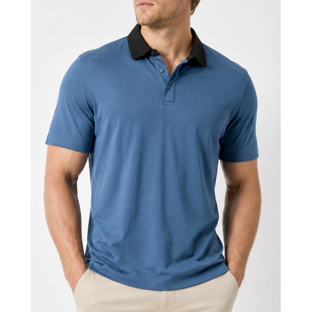 Magaschoni Man Blue Contrast Collar Modal Blend Polo Shirt Mens XXL New
